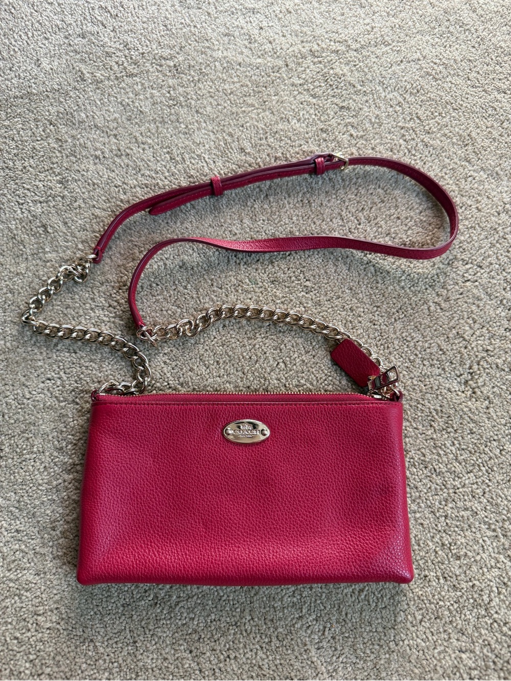Coach Pebbled Leather Crossbody Bag red with Chain Strap